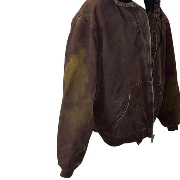 Vintage Carhartt J130 Brown Duck Canvas Y2K Jacket Distressed Grunge Hooded - Picture 6 of 14
